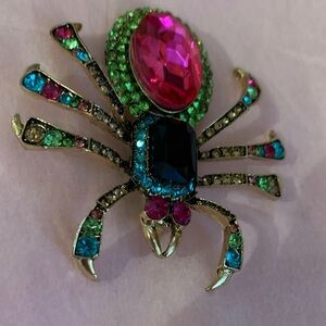 Colorful Jeweled Spider Brooch
